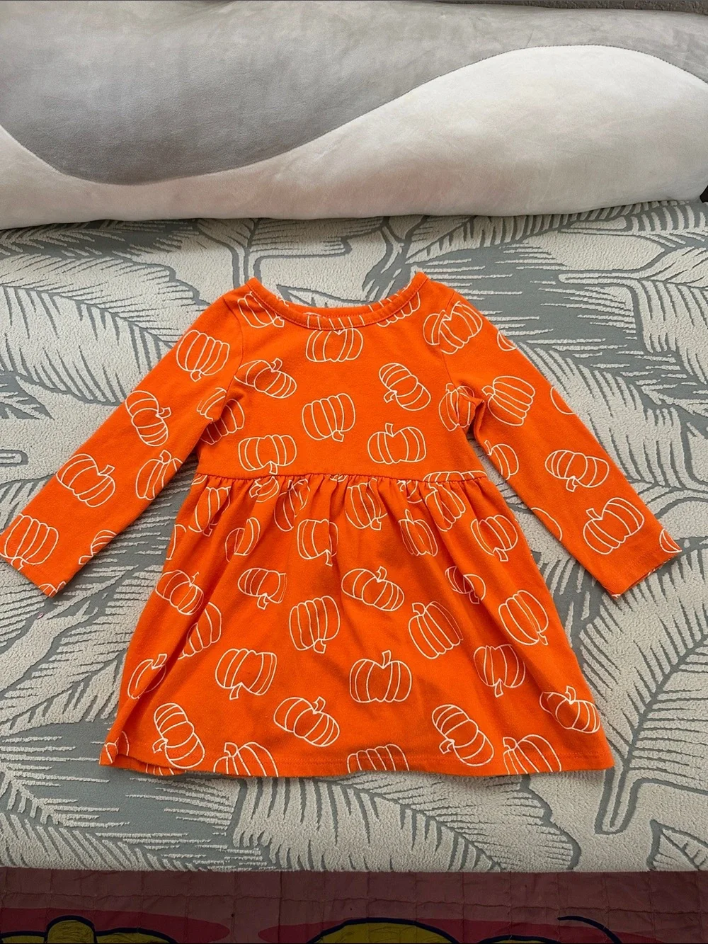 Cat & Jack Bright Orange Pumpkin Print Long Sleeve Dress
